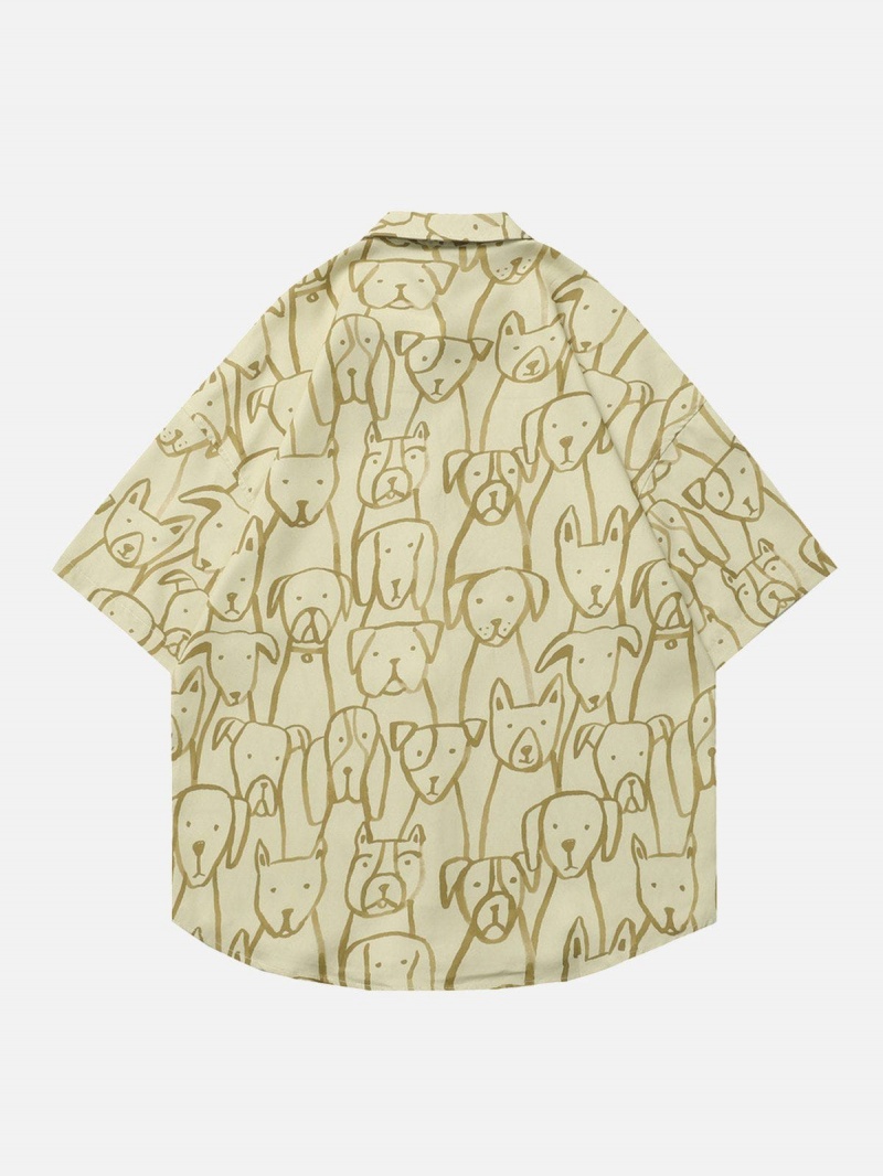 Abricot  Chemise à Manches Courtes Aelfric Eden Hand-painted Line Puppy Print - HDQ-7551196